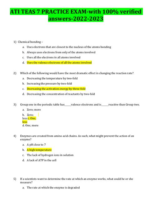 teas 7 free practice test 2023 pdf